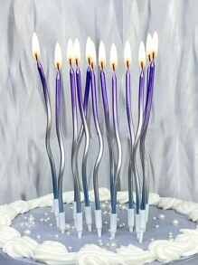 12 件套三色渐变金色曲线生日派对蛋糕装饰蜡烛 - 彩色 - 查看 7