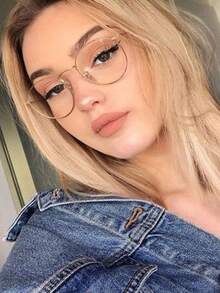 1PC Retro Glasses Metal Frame Small Fresh Plano Lenses 3447 Round Frame Frame Fashionable Men's Frame Glasses - Gold - View 2