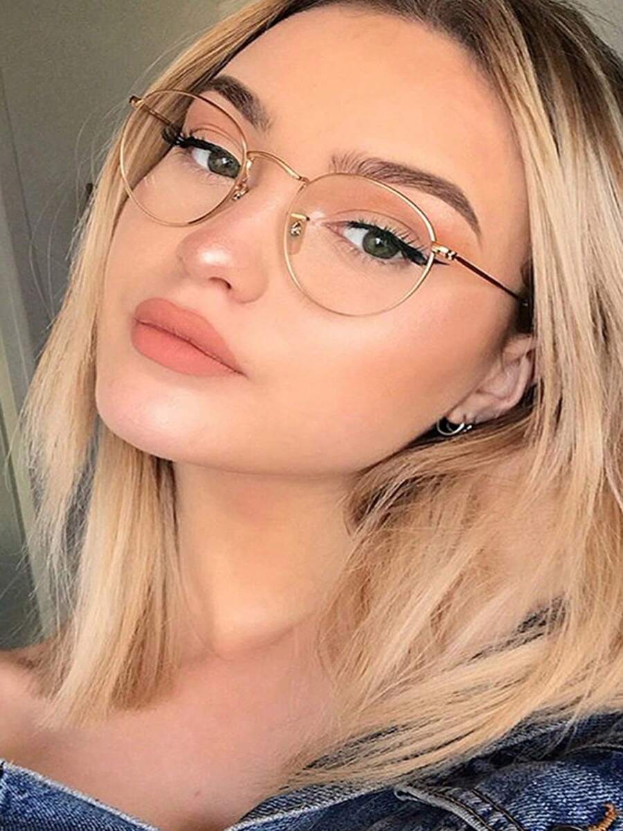 1PC Retro Glasses Metal Frame Small Fresh Plano Lenses 3447 Round Frame Frame Fashionable Men's Frame Glasses - Gold - View 1