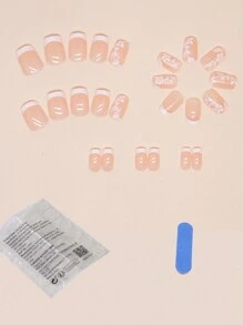 24入短方形卡通可愛美甲貼片附帶1支美甲文件和1管果凍膠，即貼美甲，美甲用品 - 彩色 - 查看 2