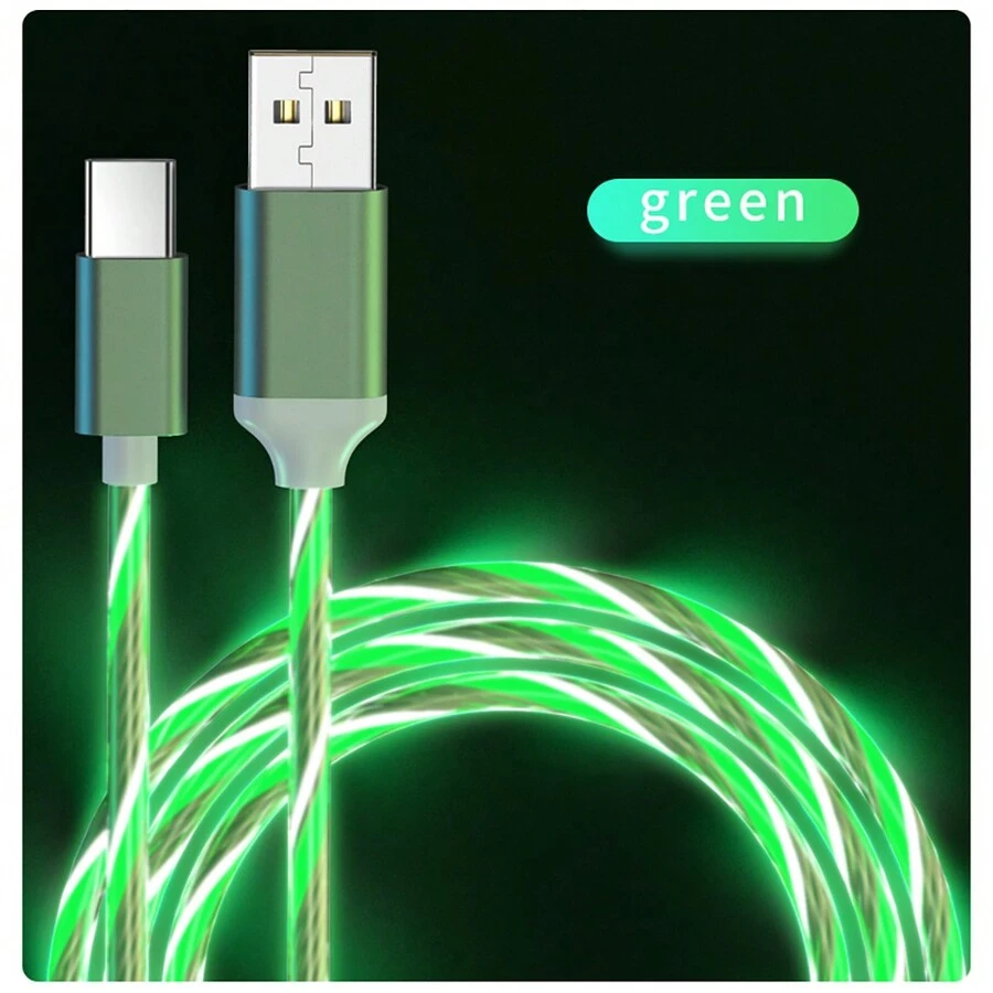 Dây sạc nhanh 40W 3A USB Type C có đèn LED phát sáng Cáp USB tương thích với Samsung Galaxy S23 S22 Xiaomi Redmi Huawei OPPO Sạc điện thoại Truyền dữ liệu USB C Line - màu xanh lá - Xem 1