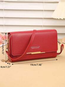 女士小号斜挎钱包多拉链金属装饰单肩包手机便携手提包轻便时尚白领上班族大学工作商务通勤办公室周年纪念情侣生日礼物情人节礼物手机钱包 - 紅色 - 查看 2