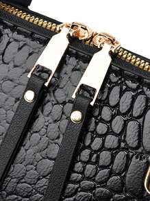 PLANEE Bộ 2 túi da giả thời trang và thanh lịch dành cho nữ: Túi đeo chéo họa tiết cá sấu và túi xách, Khóa từ, Trang trí tua rua, Bộ cặp đi học, Di động, Cổ điển thường ngày, Thường ngày công sở, Dành cho nữ sinh viên đại học, Nhân viên văn phòng, Đại học, Hoàn hảo cho văn phòng, Trường tiểu học, Quà tặng Ngày của Mẹ tuyệt vời nhất từ trước đến nay - màu đen - Xem 11