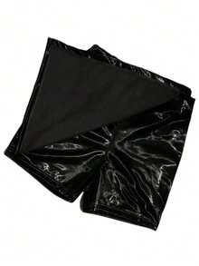 Short falda de vinipiel brilloso - Negro - Ver 2