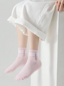 5雙男女童女孩秋冬純色字母運動短襪 (2-3)(3-8)(8-12)(12-16)歲 - 彩色 - 查看 6