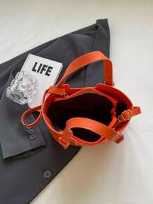A Fashionable Solid Color Minimalist Bucket Bag With Shoulder Crossbody Bag, Suitable For Women's Handbag Wallet Shopping