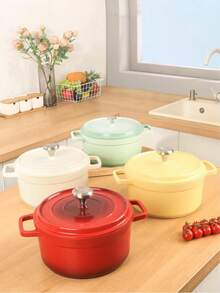 1個24cm多色搪瓷煮鍋,雙耳不粘燉鍋,方便麵鍋,鑄鋁瓷釉湯鍋,複合底加熱湯鍋,廚房烹飪器具