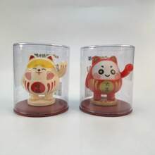 Solar Powered Lucky Cat Statue, Head-Bobbing Motion Activated By Sunlight - Yellow - View 4