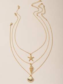 1 Set de collares minimalistas de moda con colgantes de estrella de mar, concha y caracol, adecuado para uso diario, salidas, viajes a la playa, vacaciones, regalo para la novia