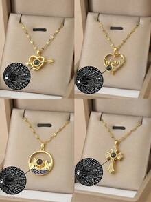 1條鑽石鑲嵌不鏽鋼心形項鍊,擁有100種語言的愛的表達,是女性浪漫禮物的不二之選 - 金黃色 - 查看 12