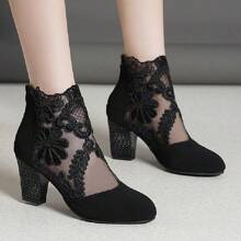 Giày Cao Gót Peep Toe Chống Thấm Nước Với Lưới Ren Sheer Thiết Kế Thoáng Khí Cho Nữ, Mùa Hè 2024 Giày Cao Gót La Mã Chunky - màu đen - Xem 1