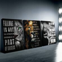 3 件/套木质相框帆布海报，现代艺术，狮子励志名言帆布办公室海报，卧室客厅走廊的理想礼物，墙壁艺术，墙壁装饰，冬季装饰，墙壁装饰，房间装饰，墙壁海报墙壁艺术装饰壁画，家居装饰，海报艺术 - 彩色 - 查看 1