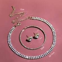 4入組流行全鑲鑽飾品套裝，經典百搭女式婚禮派對頸鍊，誇張配件 - 金色 - 查看 14