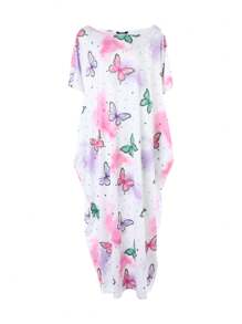 1 件休闲宽松蝴蝶和心形印花吊带裙睡袍女士家居服长裙 - 彩色 - 查看 3