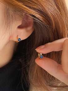 GAGAFEEL 1 Pair Elegant Retro S925 Sterling Silver Blue  Planetary Ear Buckle Earrings Earrings For Women Girl Retro Party Dating Gift Daily Wear Birthday Gift - Gold - View 2