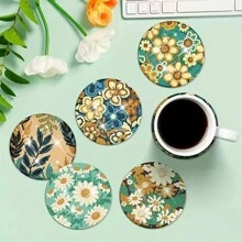 8入組花瓣和葉子圖案鑽石畫diy杯墊,附有ab形狀的鑽石和杯托 - 彩色 - 查看 5