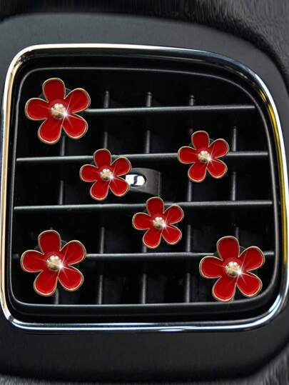 6 قطعة مشبك معطر هواء للسيارة من خليط معدني ديزي لفتحة تهوية السيارة، ديكور داخلي للسيارة