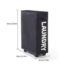 带防尘网罩的带轮洗衣篮，用于洗衣的防水织物篮，洗衣篮，洗衣篮，浴室收纳篮，篮子，储物篮，可折叠洗衣篮 - 黑色 - 查看 2