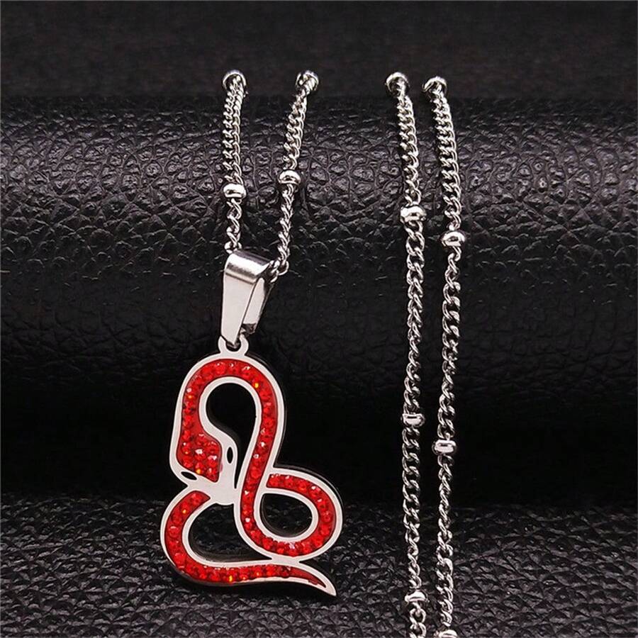 Snake Stainless Steel Red Crystal Pendant Necklace Women Silver Color Gothic Snake Necklaces - Silver - View 1