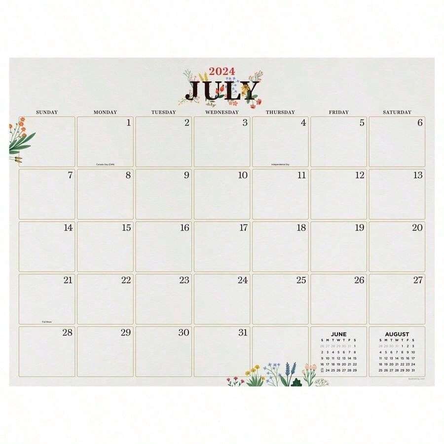 July 2024 June 2025 Floral Large Desk Pad Monthly Blotter Calendar