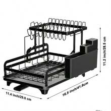Estante Para Secar Platos De Cocina, Escurridor De Platos Sin Instalación Con Estante Para Secar Platos Ajustable De 2 Niveles, Adecuado Para Almacenamiento De Platos, Vajilla Y Palillos. (negro) - Negro - Ver 2