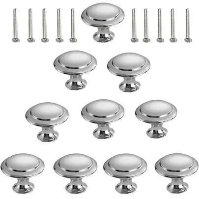 10 Packs Mushroom Knobs, Stainless Steel Dresser Knobs,  Round Drawer Knob Pull Handle With Mounting Screws For Chest Cabinet Cupboard Drawer