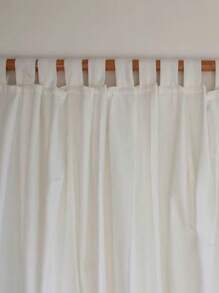 1入簡約日式客廳/書房白色亞麻混紡系帶上掛窗簾 - 白色 - 查看 9