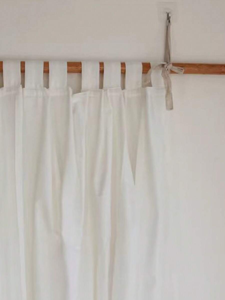 1入簡約日式客廳/書房白色亞麻混紡系帶上掛窗簾 - 白色 - 查看 1