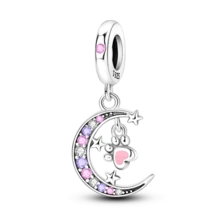 1入組925純銀月亮和星星鋯石嵌入的吊飾珠,適用於diy首飾製作,送禮女士生日禮物,適用於夫妻手環和項鍊 - 月亮 - 查看 13