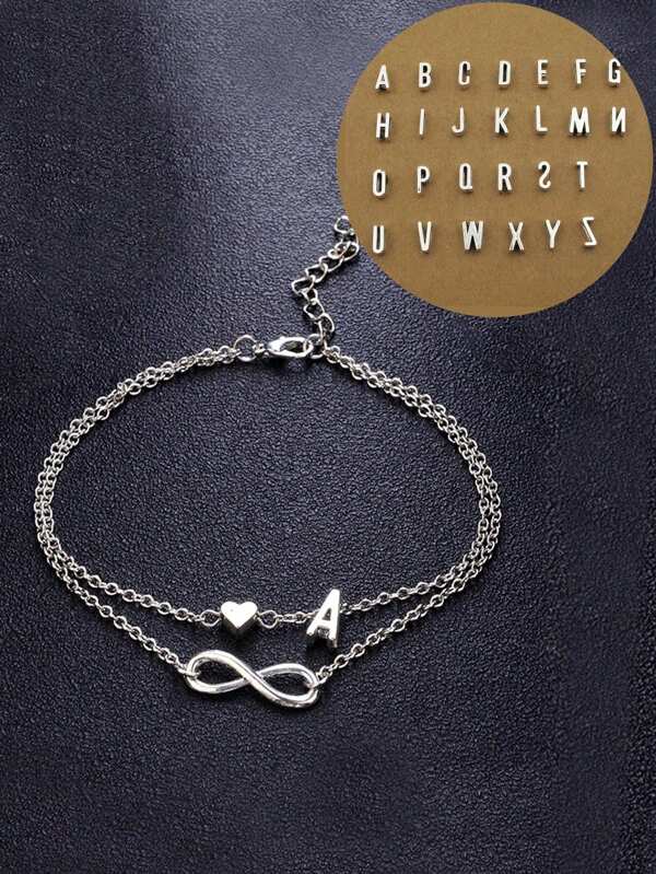 1pc Simple Geometric Design Women's Anklet With Double Layer Heart And Letter Charm For Summer