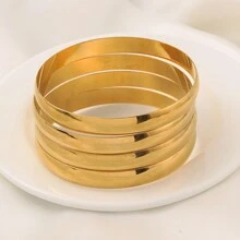4pcs/Set 65MM Golden Color Dubai Style Copper Bangle Bracelets, African Jewelry Bangle Bracelets, Women's Birthday Jewelry Gift - Silver - View 5