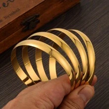 4pcs/Set 65MM Golden Color Dubai Style Copper Bangle Bracelets, African Jewelry Bangle Bracelets, Women's Birthday Jewelry Gift - Silver - View 2