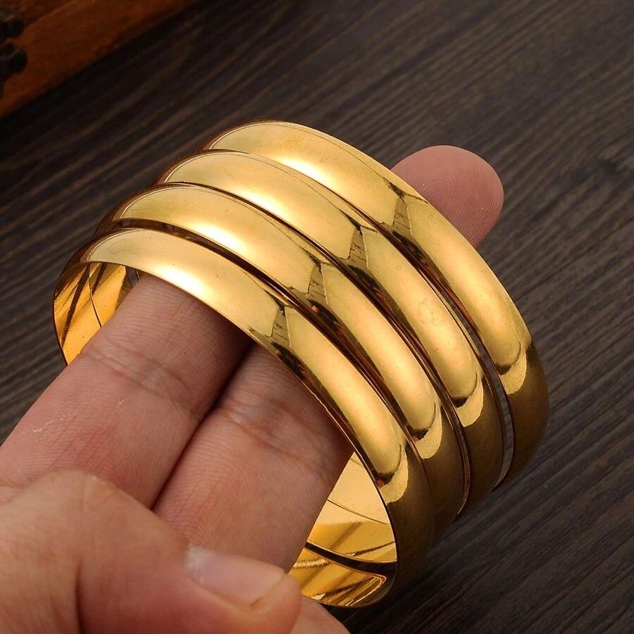 4pcs/Set 65MM Golden Color Dubai Style Copper Bangle Bracelets, African Jewelry Bangle Bracelets, Women's Birthday Jewelry Gift - Silver - View 1