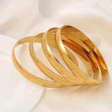 4pcs/Set 65MM Golden Color Dubai Style Copper Bangle Bracelets, African Jewelry Bangle Bracelets, Women's Birthday Jewelry Gift - Silver - View 6