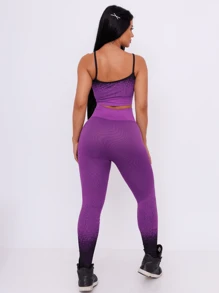Conjunto Academia Feminino Elegante Calça Legging Top / Cropped Cos Alto Esportiva poliamida - Roxo - Visão 5