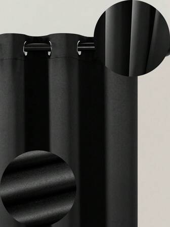 1入組帶環黑色隔光戶外室內窗簾，可用於居家住宅、櫥櫃、房間和窗戶裝飾，黑白色隔熱現代簡約純色Polyester和Polyester纖維混紡面料帶孔窗簾，適用於臥室、客廳和陽台