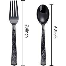 400PCS Resuable Black Plastic Spoons And Forks - Black Plastic Silverware Set Forks And Spoons Black Cutlery - 200 Black Forks, 200 Black Spoons For Party, Birthday, Wedding, For Christmas Party - Black - View 2