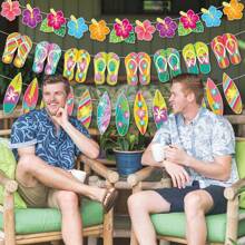 新品到貨夏威夷熱帶派對裝飾三角旗,夏令營活動火烈鳥和花紋拖鞋裝飾旗 - flip-flops banner - 查看 4