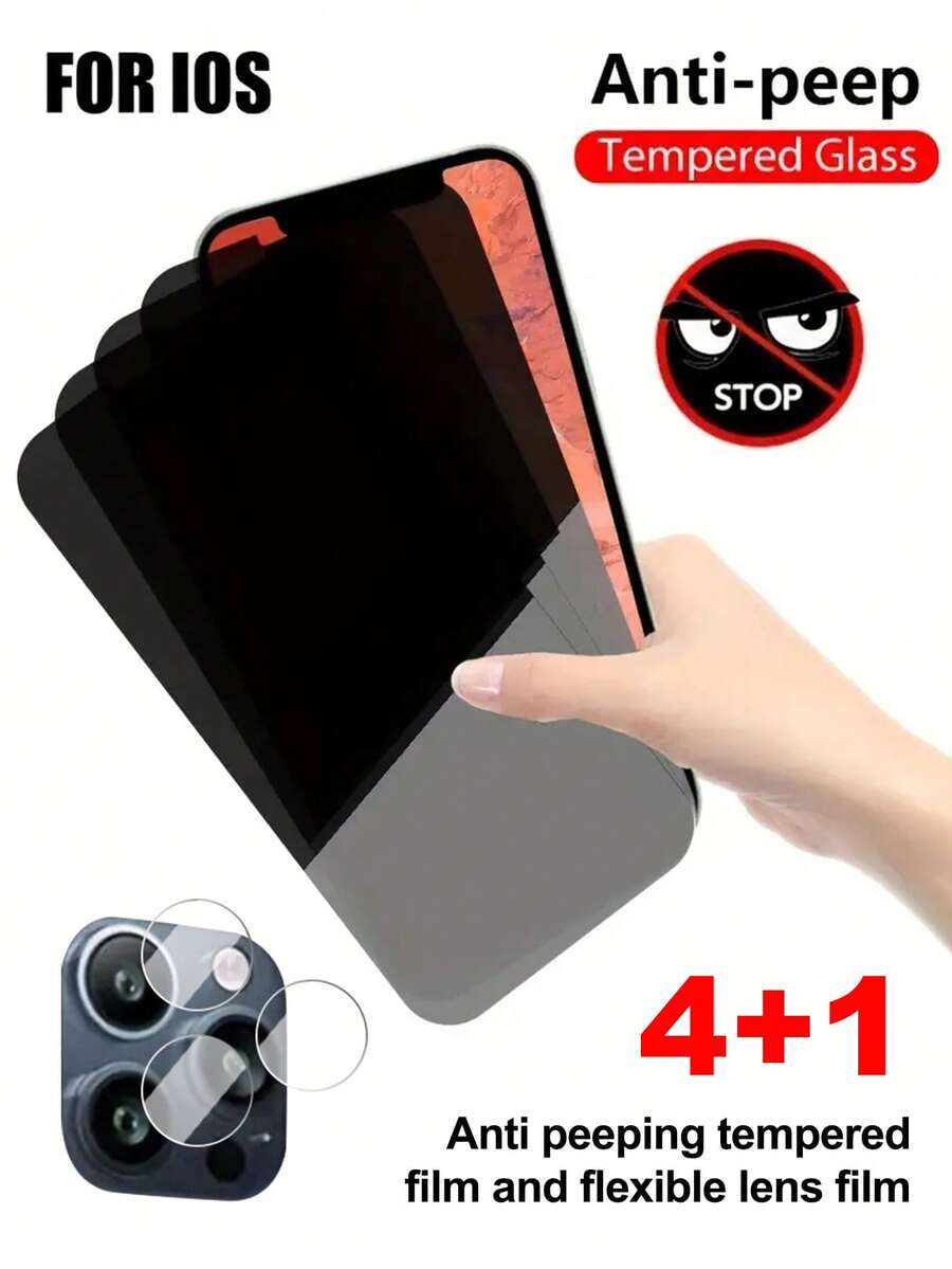 5 trong 1 Chống nhìn trộm Chống xước Bảo vệ quyền riêng tư Kính cường lực Bảo vệ màn hình Đối với Nhiều loại iPhone người mẫu + 1 Miếng Linh hoạt Máy chụp hình Ống kính Bảo vệ - màu đen - Xem 1