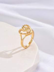 1只新款時尚極簡空心心形字母細節開口戒指,銅製,適用於女性,日常佩戴,生日禮物 - 戒指 - 查看 17