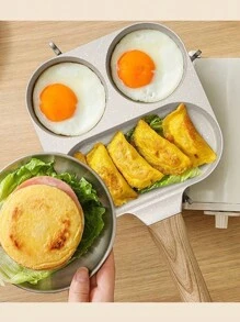 1pc Multifunctional Three-hole Round Shaped Breakfast Egg & Steak Frying Pan - Beige - View 2