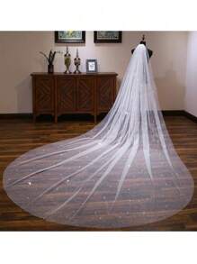 1 Pc Women 1 Tier Long Cathedral Length 3M Glitter Tulle Wedding Bridal Veil With Metal Comb For Wedding Party White Ivory Champagne Fall Clothes For Women - Multicolor - View 1