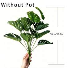 1個12片葉子的人造植物,高20英寸,不含盆。這種人造棕櫚葉植物、人造龜背竹植物有莖,逼真的熱帶植物使得叢林、海灘、盧奧派對、家庭花園和辦公室裝飾、室外uv抗性塑料植物完美的綠色植物豐富多彩 - 綠色 - 查看 8