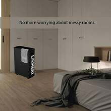 带防尘网罩的带轮洗衣篮，用于洗衣的防水织物篮，洗衣篮，洗衣篮，浴室收纳篮，篮子，储物篮，可折叠洗衣篮 - 黑色 - 查看 7