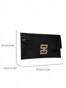 Unique Minimalist Fashionable All-Match Gold Pu Crocodile Texture Clutch Bag With Large Capacity - Black - View 3