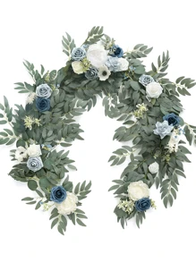 3Pcs/Set Artificial Eucalyptus Willow Garland With Flowers 1Pc 6FT With Wedding Arch Flowers Floral 2Pcs Swag Arrangements, Wedding Table Garland With Flowers Handcrafted Wedding Centerpieces Table Runner Swag For Rehearsal Dinner Bridal Shower Outdoor Decor - Baby Blue - View 5