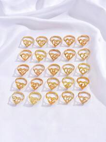 1只新款時尚極簡空心心形字母細節開口戒指,銅製,適用於女性,日常佩戴,生日禮物 - 戒指 - 查看 9