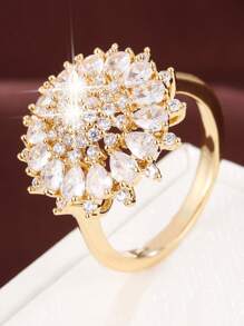 1 件精美向日葵形戒指，带锆石装饰，适合女士情人节、妈妈、母亲、母亲节、礼物 - 彩色 - 查看 4