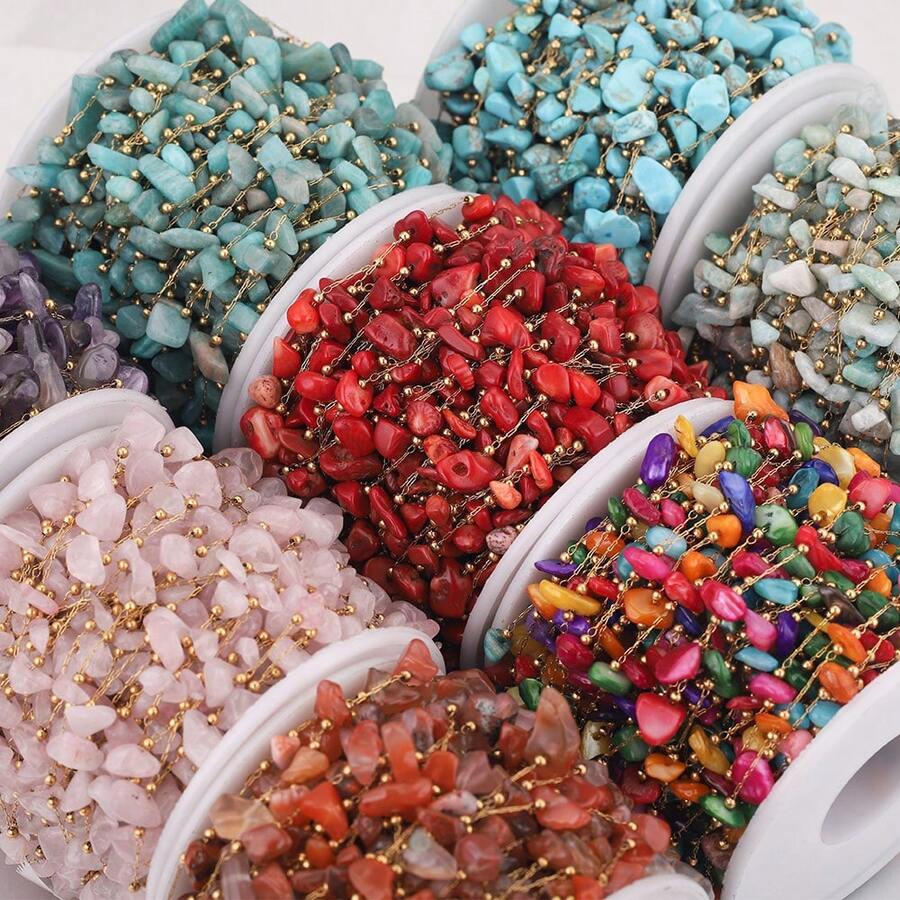 100cm Stainless Steel Chain With Asymmetrical Natural Stone Beads & Shell Pendants For Diy Jewelry Making Components - Stainless Steel Irregular Chain - View 1