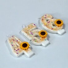 1 pieza Vela decorativa de pastel hecha a mano Vela en forma de dígitos del 0 al 9 Vela de cumpleaños Velas con decoración de flores girasoles para crear ambiente, Navidad